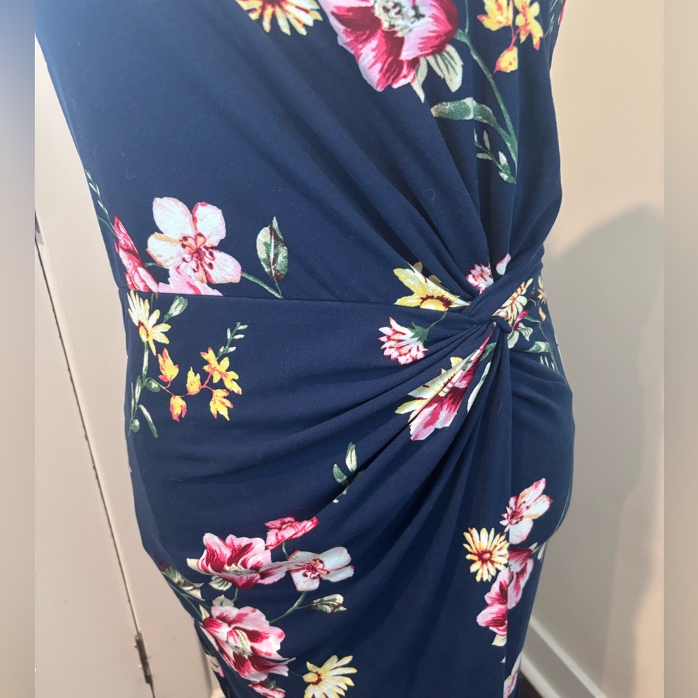 Nine Britton Navy Floral Midi Dress 1X – Knot Front Sleeveless Sundress - Picture 5 of 12